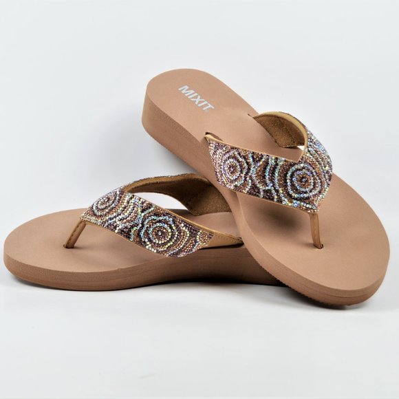 New! Mixit Rhinestone Embellished wedges Sandals - Picture 5 of 6